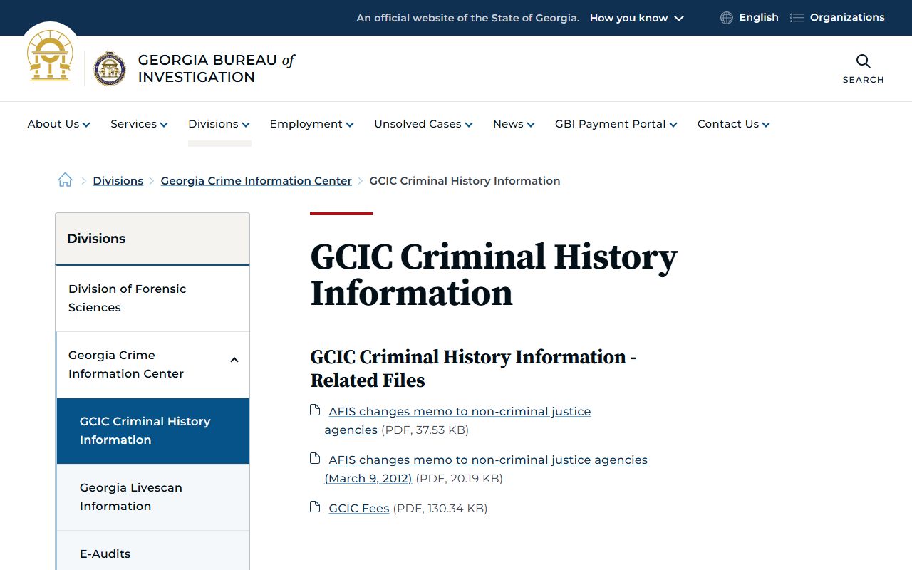 Georgia GCIC criminal history information for DUI records