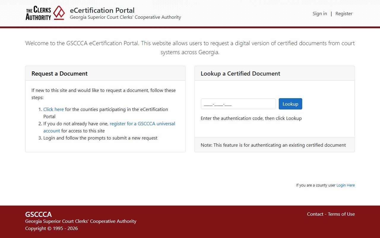 Georgia eCertification portal for DUI court records