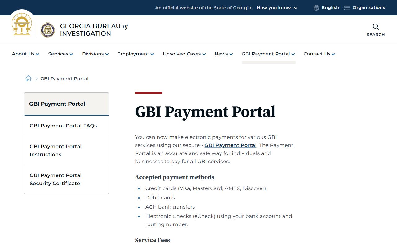 Georgia GBI payment portal for DUI records services