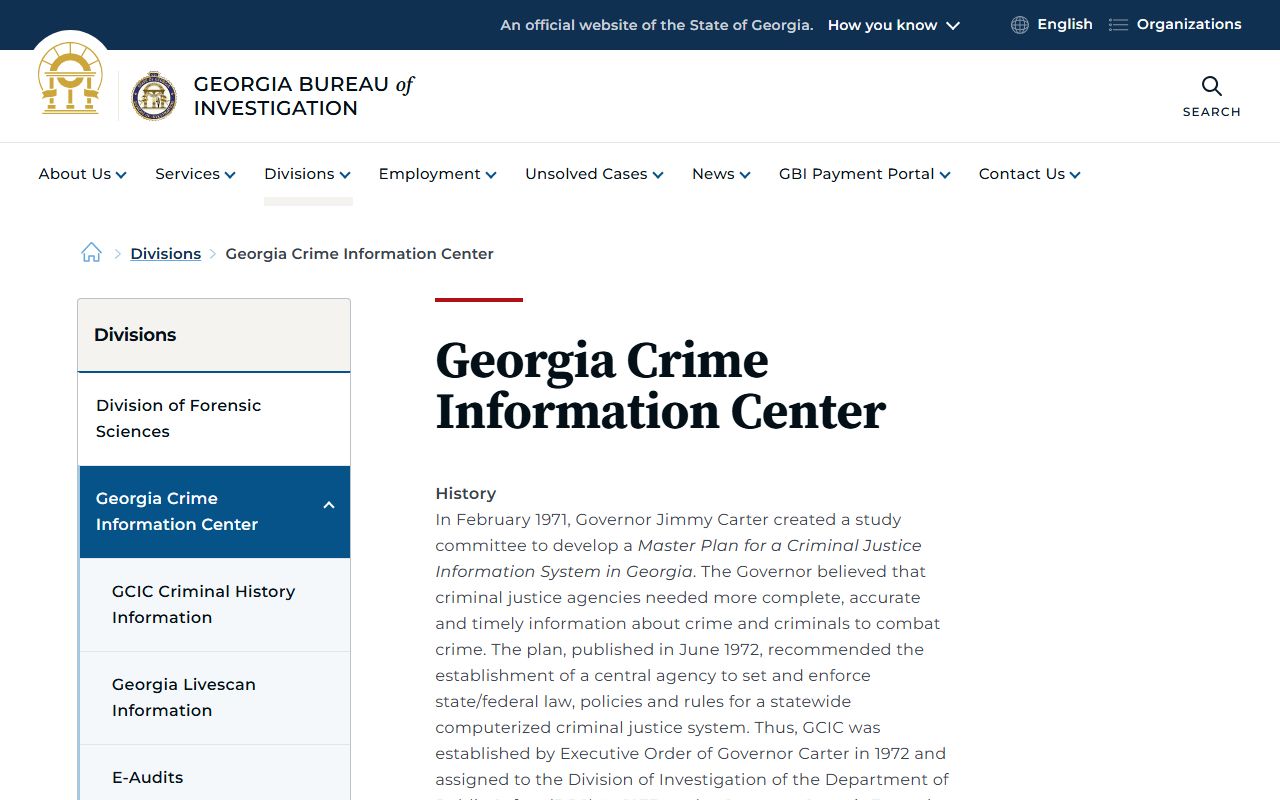 Georgia GCIC main page for DUI criminal records